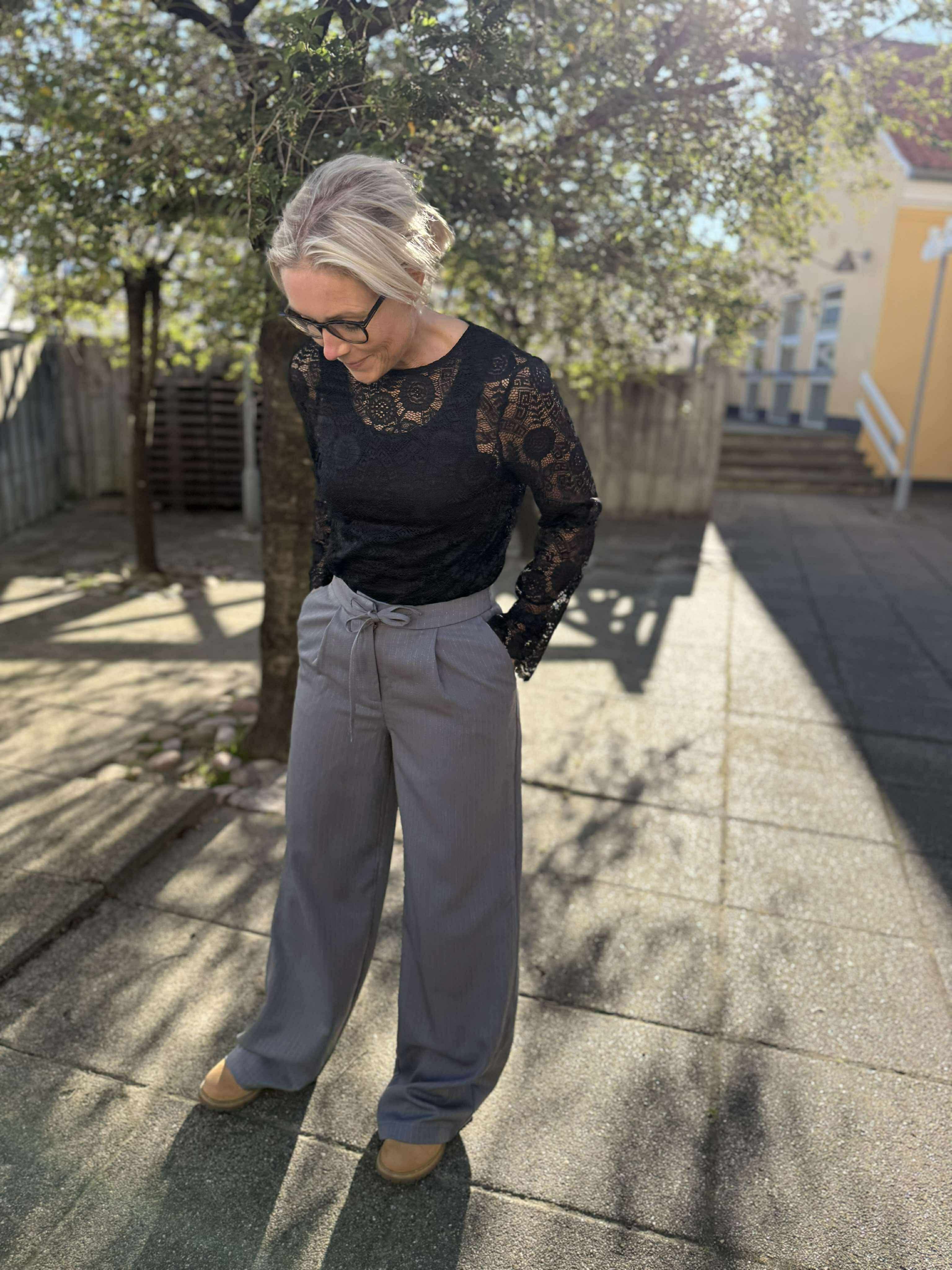 PCFALKA Trousers - Grey Pinstripe